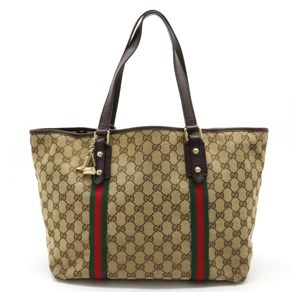 Gucci GG Canvas Sherry Tote Bag Shoulder Beige Brown Cream Red Dark Brown Charm